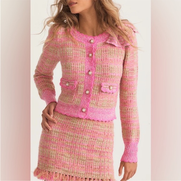 RARE 🎀 LoveShackFancy Crop Cardigan Jacket + Skirt Set in Barbie Pink - Picture 6 of 13